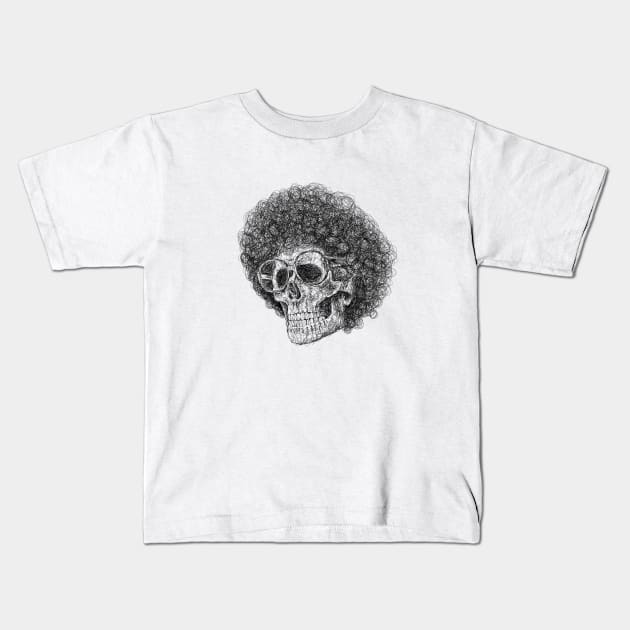 Cute skull with afro hair wearing glasses drawing with scribble art Kids T-Shirt by KondeHipe